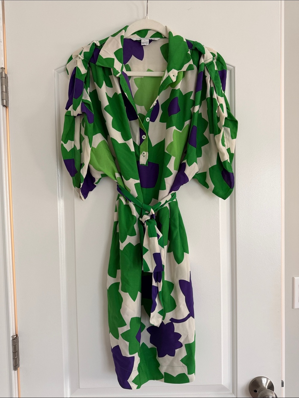 Diane von Furstenberg Floral Button-Front Shirt Dress with Tie Waist